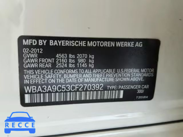 2012 BMW 335 I WBA3A9C53CF270392 image 9