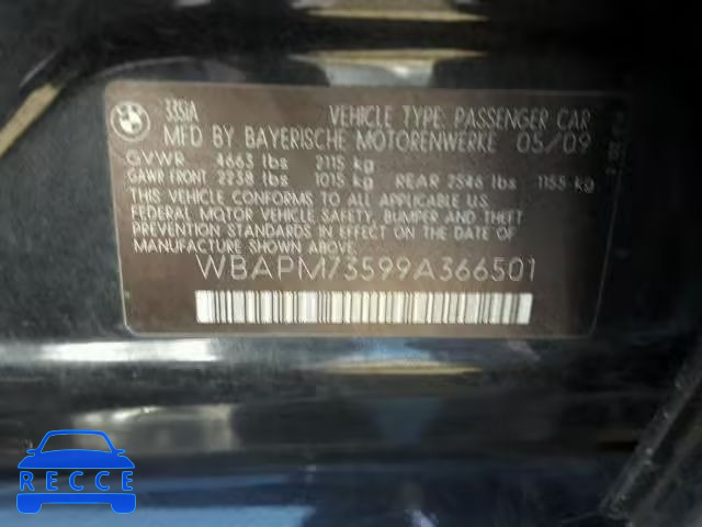 2009 BMW 335 I WBAPM73599A366501 зображення 9