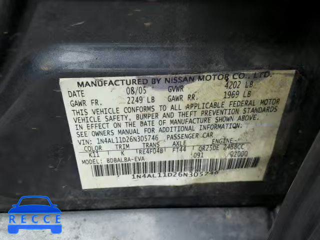 2006 NISSAN ALTIMA S 1N4AL11D26N305746 image 9