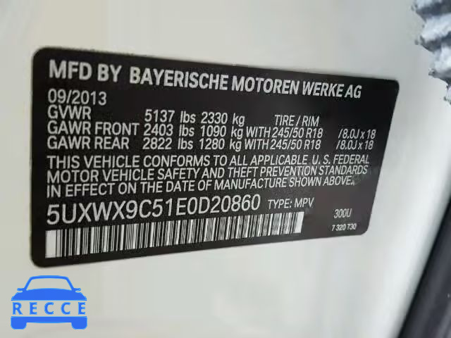 2014 BMW X3 5UXWX9C51E0D20860 image 9