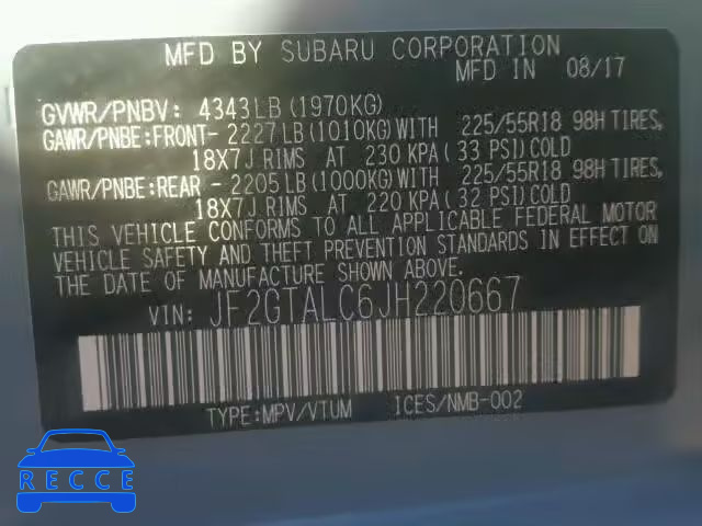 2018 SUBARU CROSSTREK JF2GTALC6JH220667 image 9