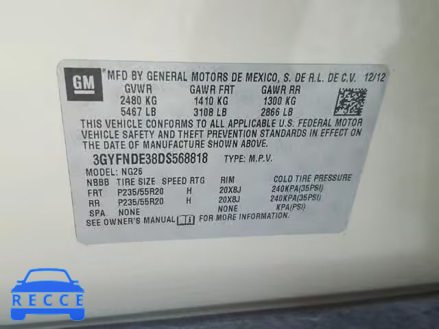 2013 CADILLAC SRX PERFOR 3GYFNDE38DS568818 image 9