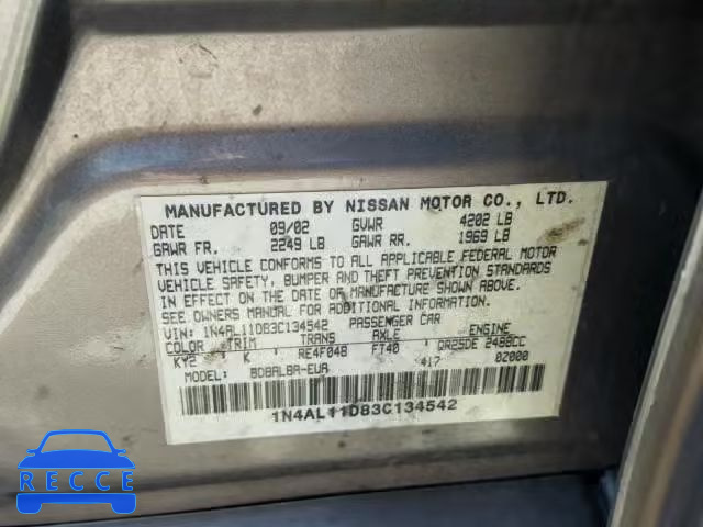 2003 NISSAN ALTIMA BAS 1N4AL11D83C134542 зображення 9