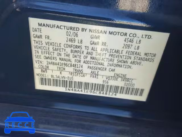 2006 NISSAN MAXIMA SE 1N4BA41E96C848124 image 9