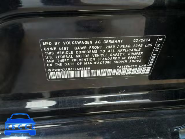 2014 VOLKSWAGEN CC WVWBN7AN6EE526866 image 9