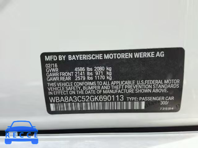 2016 BMW 320 XI WBA8A3C52GK690113 image 9