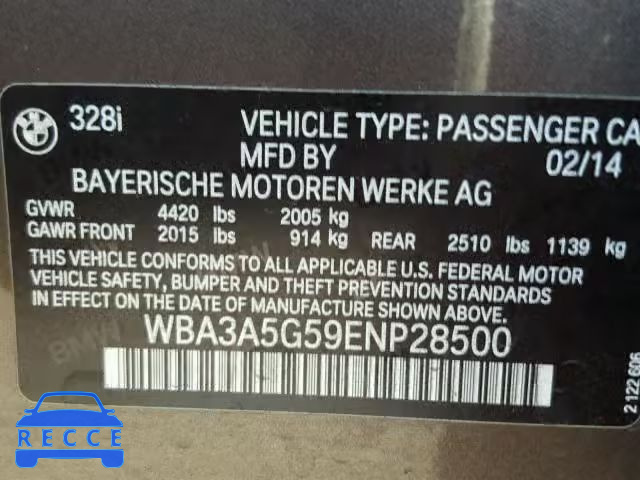 2014 BMW 328 I WBA3A5G59ENP28500 зображення 9