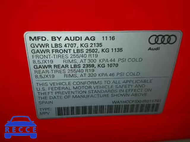 2017 AUDI Q3 PREMIUM WA1HCCFSXHR011741 image 9