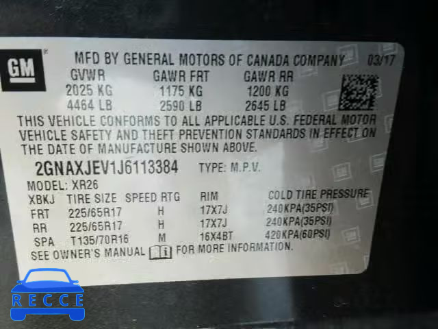 2018 CHEVROLET EQUINOX LT 2GNAXJEV1J6113384 image 9