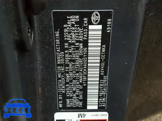 2010 TOYOTA CAMRY BASE 4T1BF3EK4AU051106 Bild 9