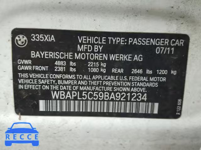 2011 BMW 335 XI WBAPL5C59BA921234 зображення 9