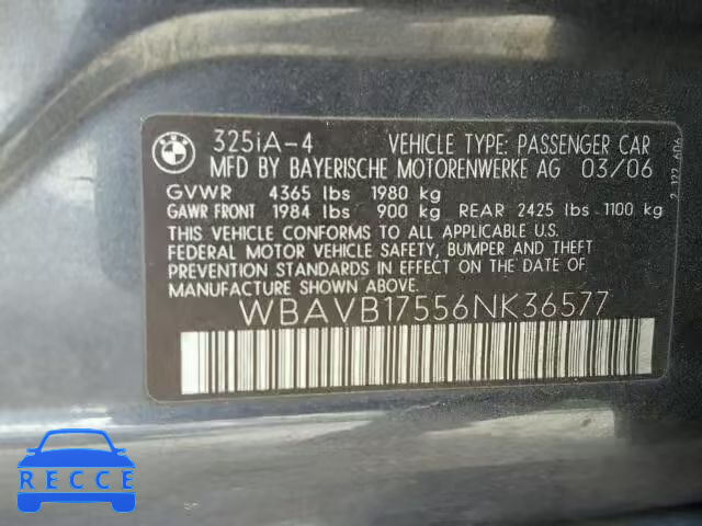 2006 BMW 325 I AUTO WBAVB17556NK36577 image 9