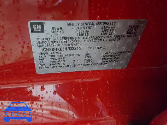 2017 CHEVROLET SUBURBAN K 1GNSKHKC3HR322445 Bild 9