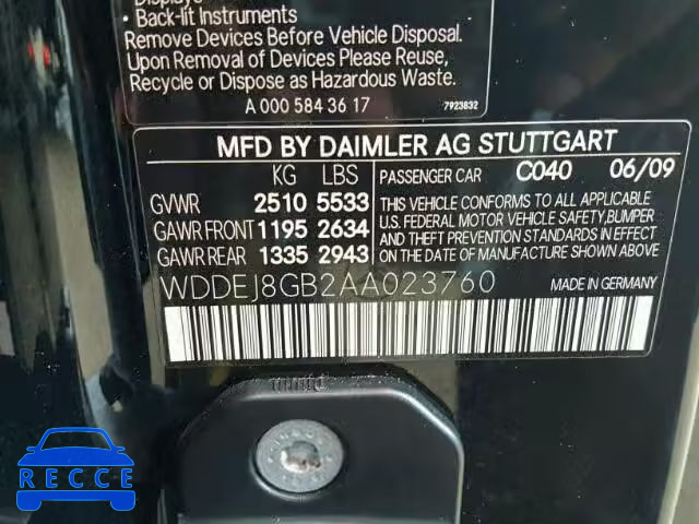 2010 MERCEDES-BENZ CL 550 4MA WDDEJ8GB2AA023760 зображення 9