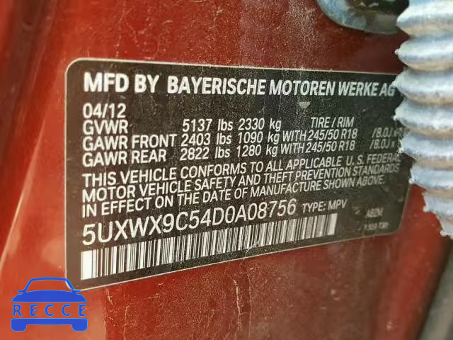 2013 BMW X3 5UXWX9C54D0A08756 зображення 9