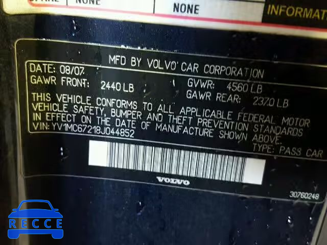 2008 VOLVO C70 YV1MC67218J044852 зображення 9
