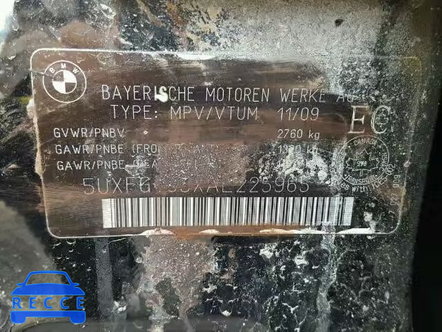 2010 BMW X6 XDRIVE3 5UXFG4C5XAL225965 image 9