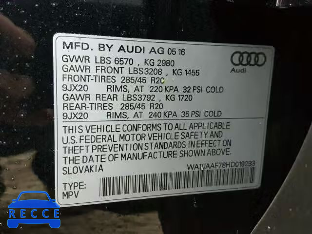 2017 AUDI Q7 PRESTIG WA1VAAF78HD019293 зображення 9