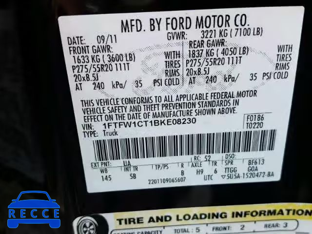 2011 FORD F150 SUPER 1FTFW1CT1BKE08230 image 9