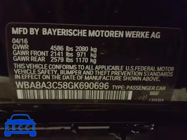 2016 BMW 320 XI WBA8A3C58GK690696 зображення 9