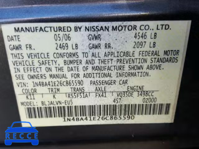 2006 NISSAN MAXIMA SE 1N4BA41E26C865590 image 9