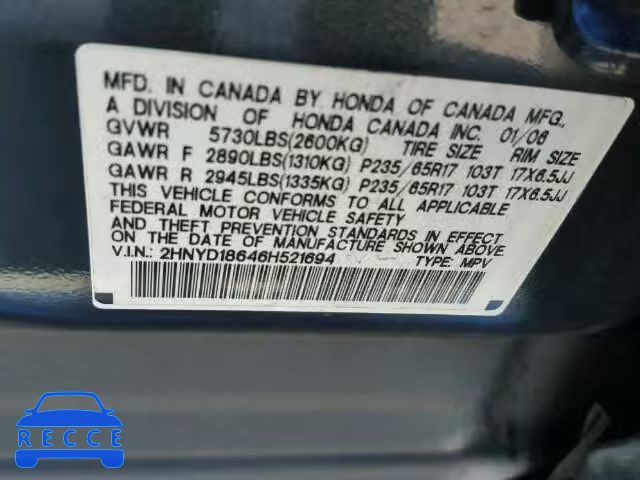 2006 ACURA MDX Touring 2HNYD18646H521694 image 9