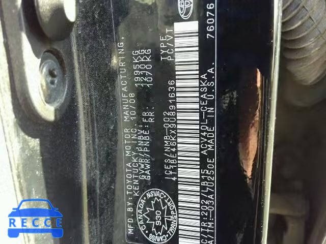 2009 TOYOTA CAMRY BASE 4T1BE46KX9U891636 Bild 9