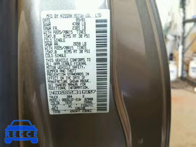 2002 NISSAN FRONTIER K 1N6DD26S52C316907 Bild 9