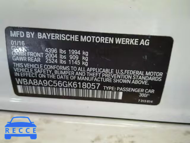 2016 BMW 320 WBA8A9C56GK618057 зображення 9