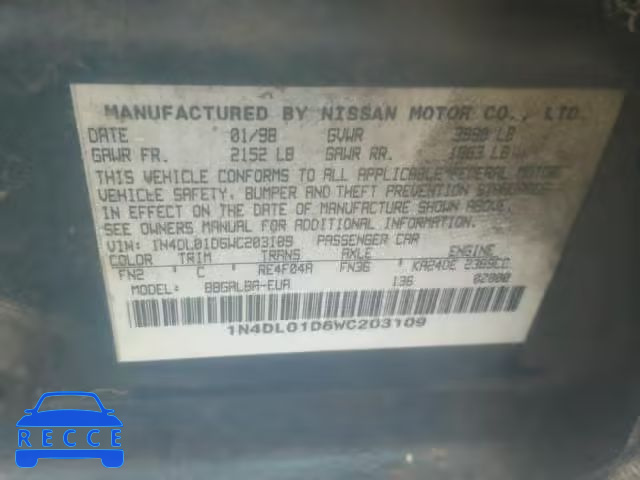 1998 NISSAN ALTIMA XE 1N4DL01D6WC203109 image 9