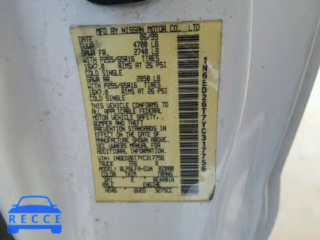 2000 NISSAN FRONTIER K 1N6ED26T7YC317756 зображення 9