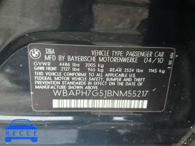 2011 BMW 328 I WBAPH7G51BNM55217 image 9