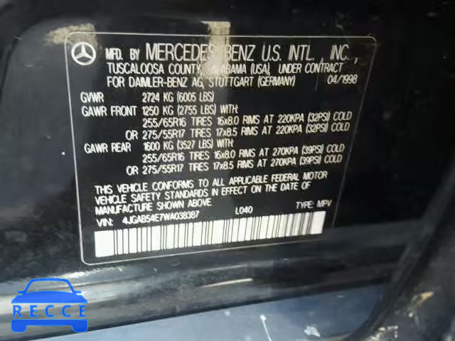 1998 MERCEDES-BENZ ML 320 4JGAB54E7WA038387 Bild 9