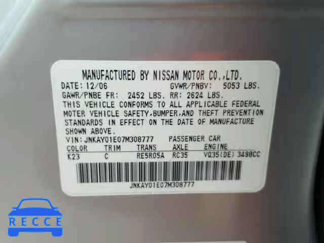 2007 INFINITI M35 BASE JNKAY01E07M308777 image 9