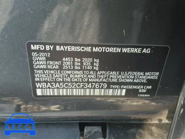 2012 BMW 328 I WBA3A5C52CF347679 зображення 9