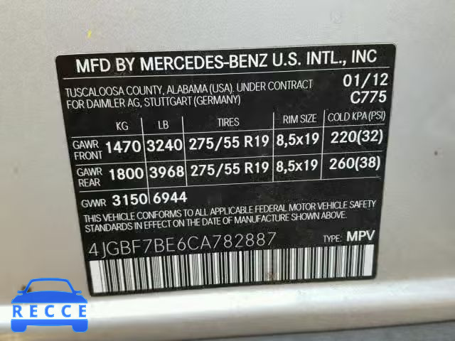 2012 MERCEDES-BENZ GL 450 4MA 4JGBF7BE6CA782887 Bild 9