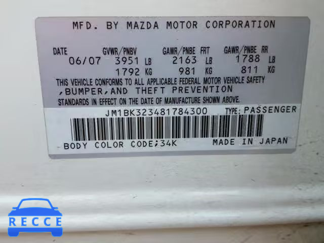 2008 MAZDA 3 S JM1BK323481784300 Bild 9