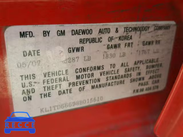 2008 CHEVROLET AVEO BASE KL1TD66698B015510 image 9