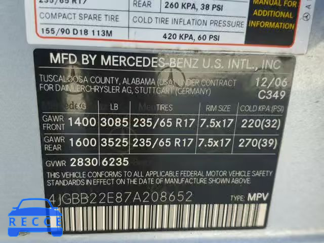 2007 MERCEDES-BENZ ML 320 CDI 4JGBB22E87A208652 image 9