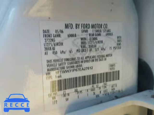 2007 FORD F350 SRW S 1FTWW31P67EA27612 image 9