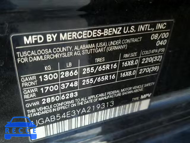 2000 MERCEDES-BENZ ML 320 4JGAB54E3YA219313 image 9