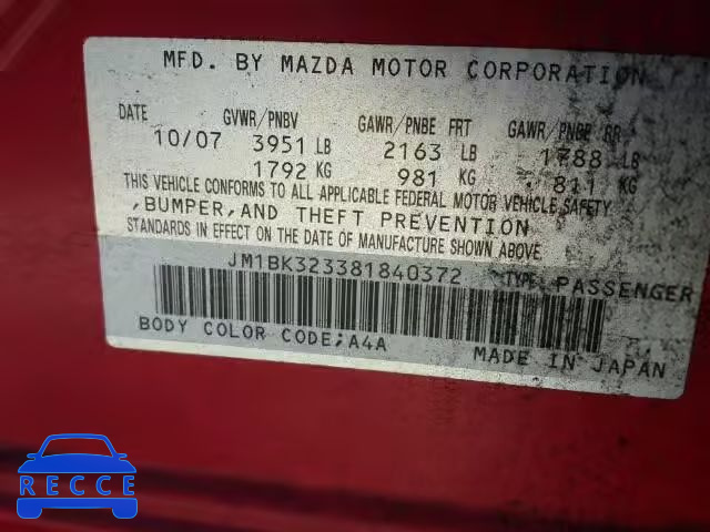 2008 MAZDA 3 S JM1BK323381840372 image 9