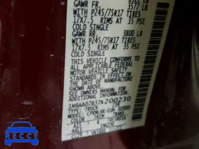 2007 NISSAN TITAN XE 1N6AA07B37N200230 image 9