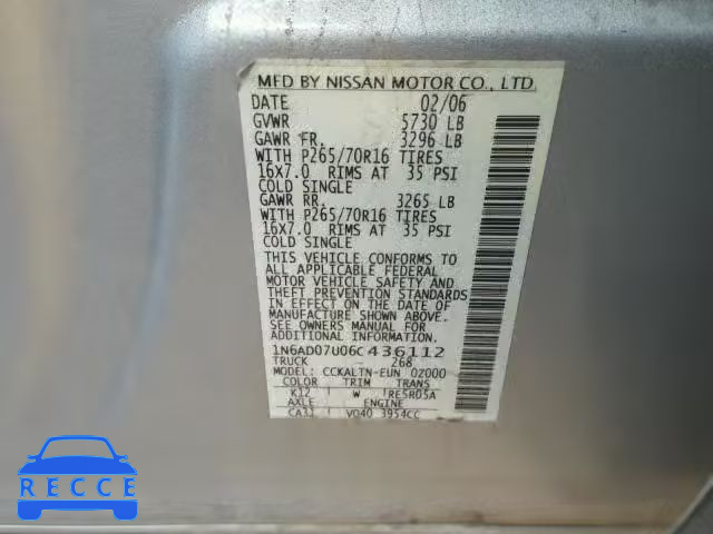 2006 NISSAN FRONTIER C 1N6AD07U06C436112 image 9