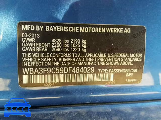 2013 BMW ACTIVEHYBR WBA3F9C59DF484029 зображення 9