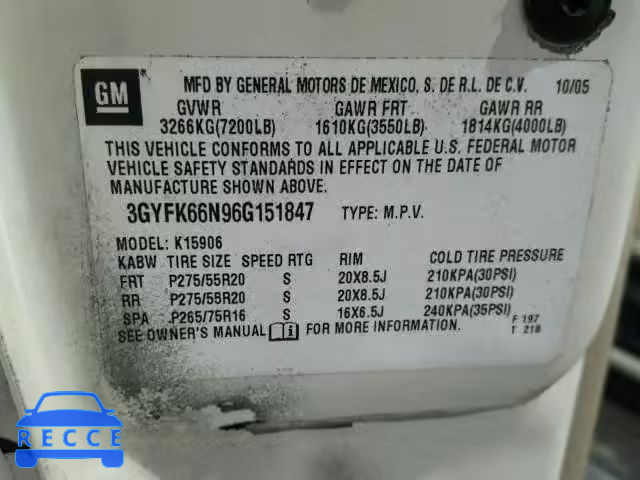 2006 CADILLAC ESCALADE 3GYFK66N96G151847 image 9