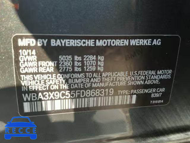 2015 BMW 335 XIGT WBA3X9C55FD868319 зображення 9