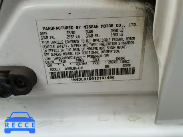 2001 NISSAN ALTIMA XE 1N4DL01D91C191496 image 9