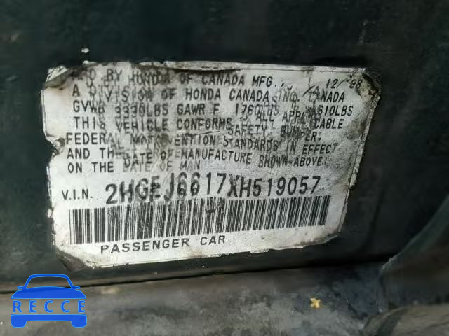 1999 HONDA CIVIC BASE 2HGEJ6617XH519057 image 9