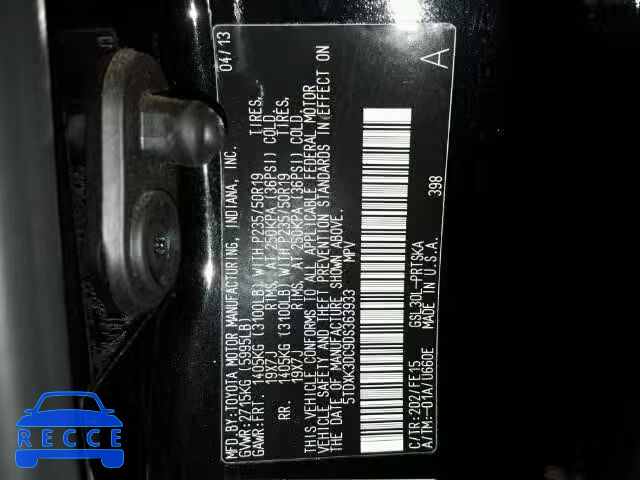 2013 TOYOTA SIENNA SPORT 5TDXK3DC9DS363933 image 9